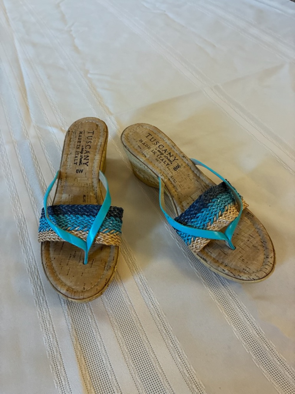 Blue Braided Cork Wedge Sandals - Women's - Picture 3 of 5